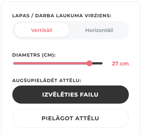 Personalizētu ēdamo bilžu izveide tortēm: 3. un 4. solis, attēla diametra pielāgošana un sava teksta pievienošana ēdamajam kūkas dekoram.