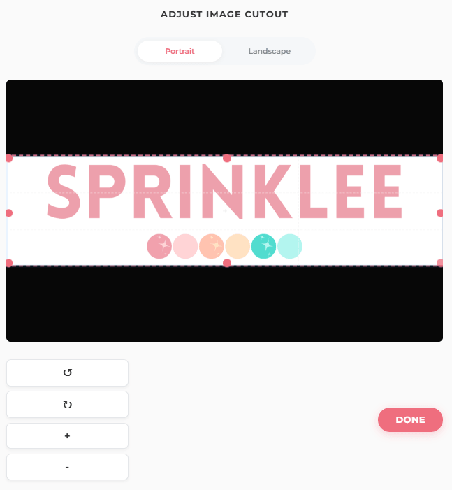 Online edible printing editor: Step 2, cropping and adjusting a rectangular image for unique dessert decorations.