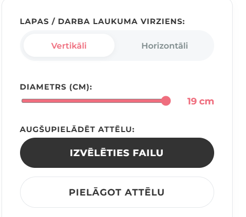 Personalizētu ēdamo bilžu izveide tortēm: 3. un 4. solis, attēla diametra pielāgošana un sava teksta pievienošana ēdamajam kūkas dekoram.