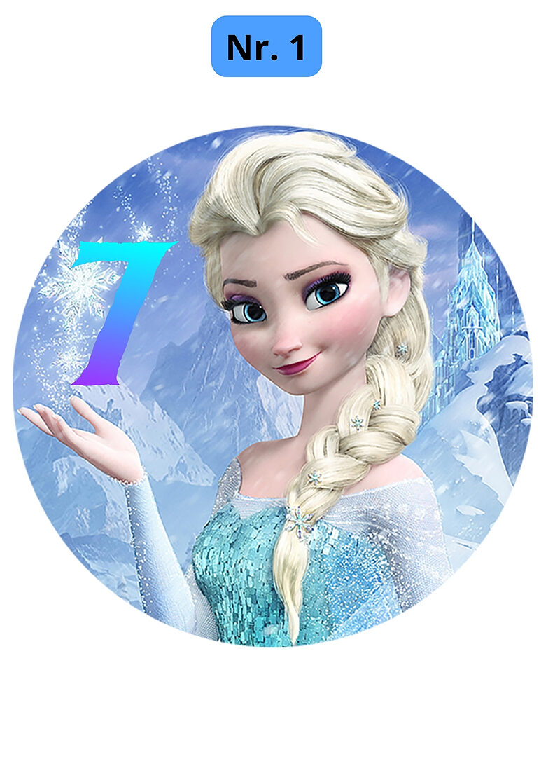 Frozen Cake Toppers with Customizable Age Number – Various Designs and Sizes (Round Prints)