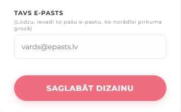 Ēdamās drukas pasūtīšana: 5. solis, e-pasta ievadīšana un personalizētā kūkas dizaina saglabāšana drukāšanai uz cukura vai vafeļu papīra.