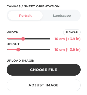 Creating custom edible images for cakes: Step 3, adjusting the width and height of the printable rectangle or square.